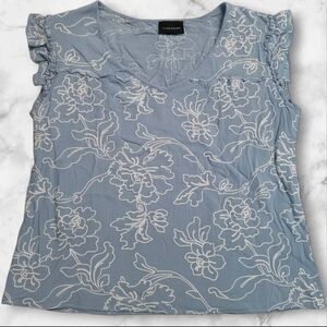 Liv Los Angeles Blue Embroidered Short Sleeve Shirt Size Medium